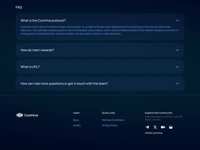 CoinHive FAQ and footer design