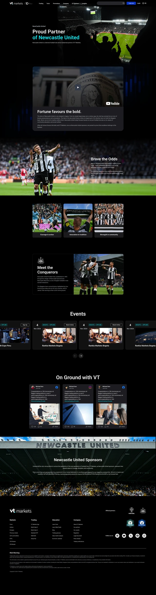 VT Markets Newcastle United partnership landing page