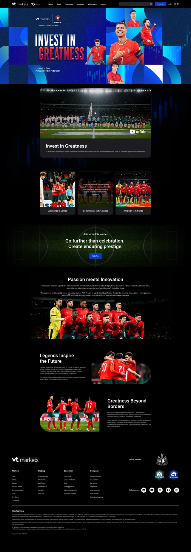 VT Markets Portugal national football team partnership landing page