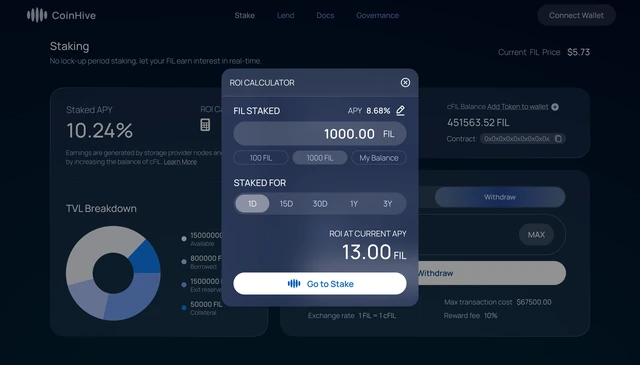 CoinHive ROI calculator modal design