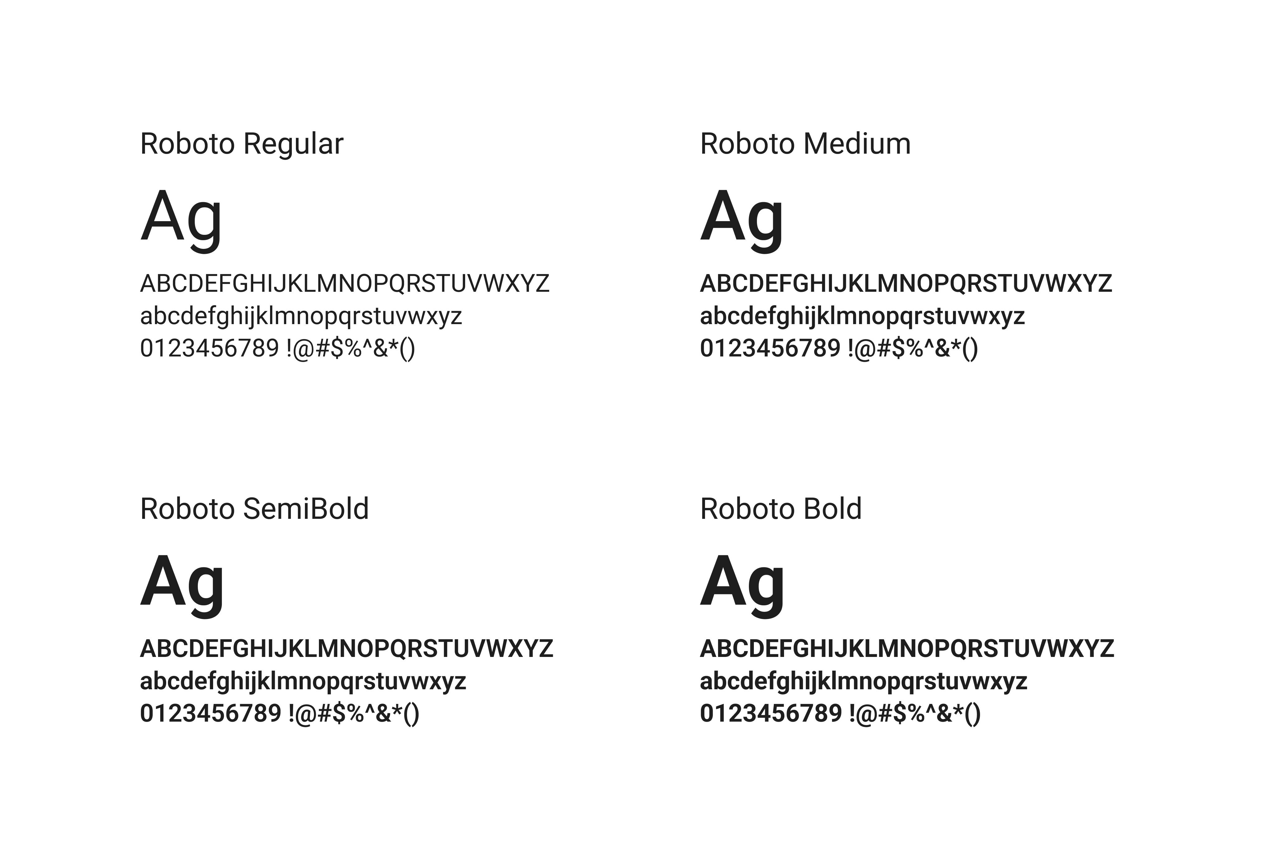 Font-weight specimens comparing regular, medium, semibold and bold styles