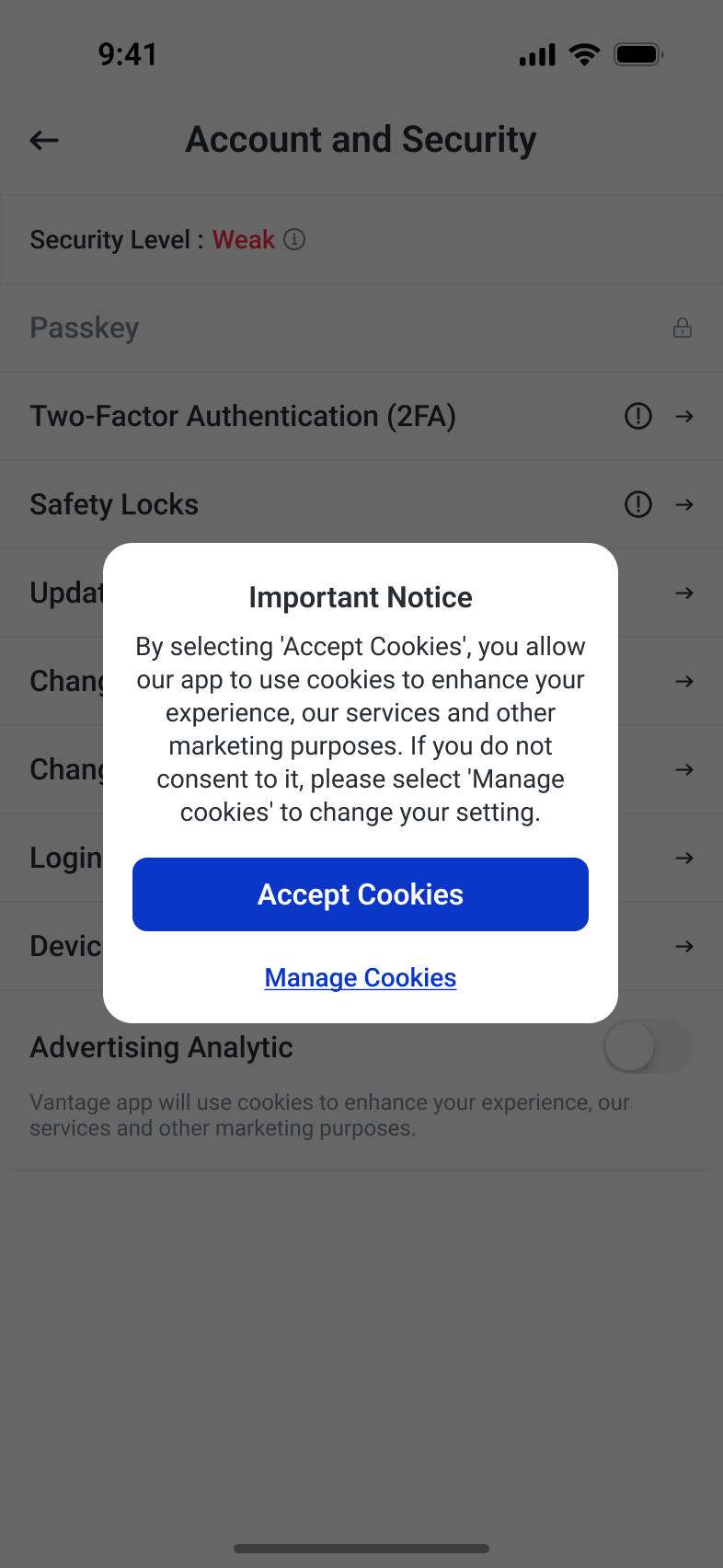 European security variant with advertising analytics and separate cookie acceptance and preferences